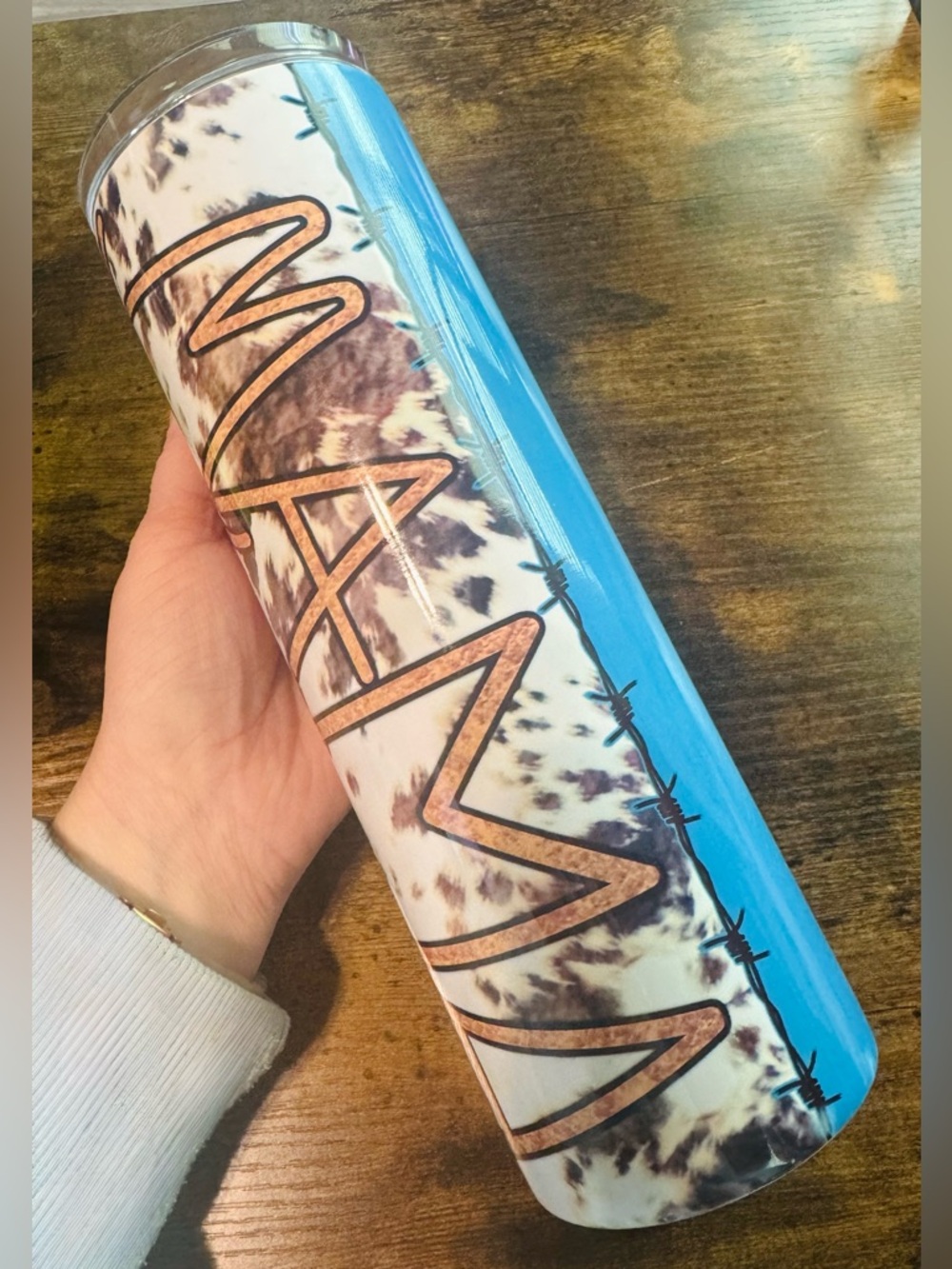 Mama Cow Print 30oz Tumbler w/ Lid Blue Western Style Cup